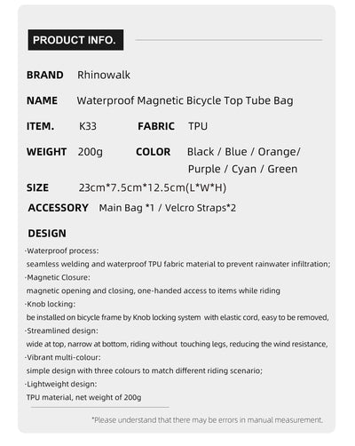 Waterproof Top Tube Bag with Magnetic Locking