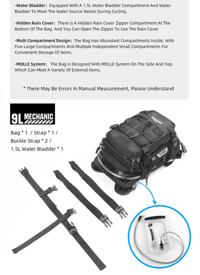 9L Motorcycle Tank Bag – Hydration Bladder, Waterproof Gear