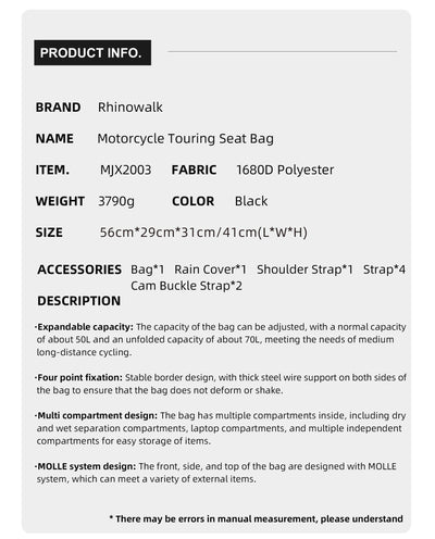 50–70L Motorcycle Tail Bag – Waterproof Touring Seat Bag