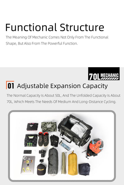 50–70L Motorcycle Tail Bag – Waterproof Touring Seat Bag