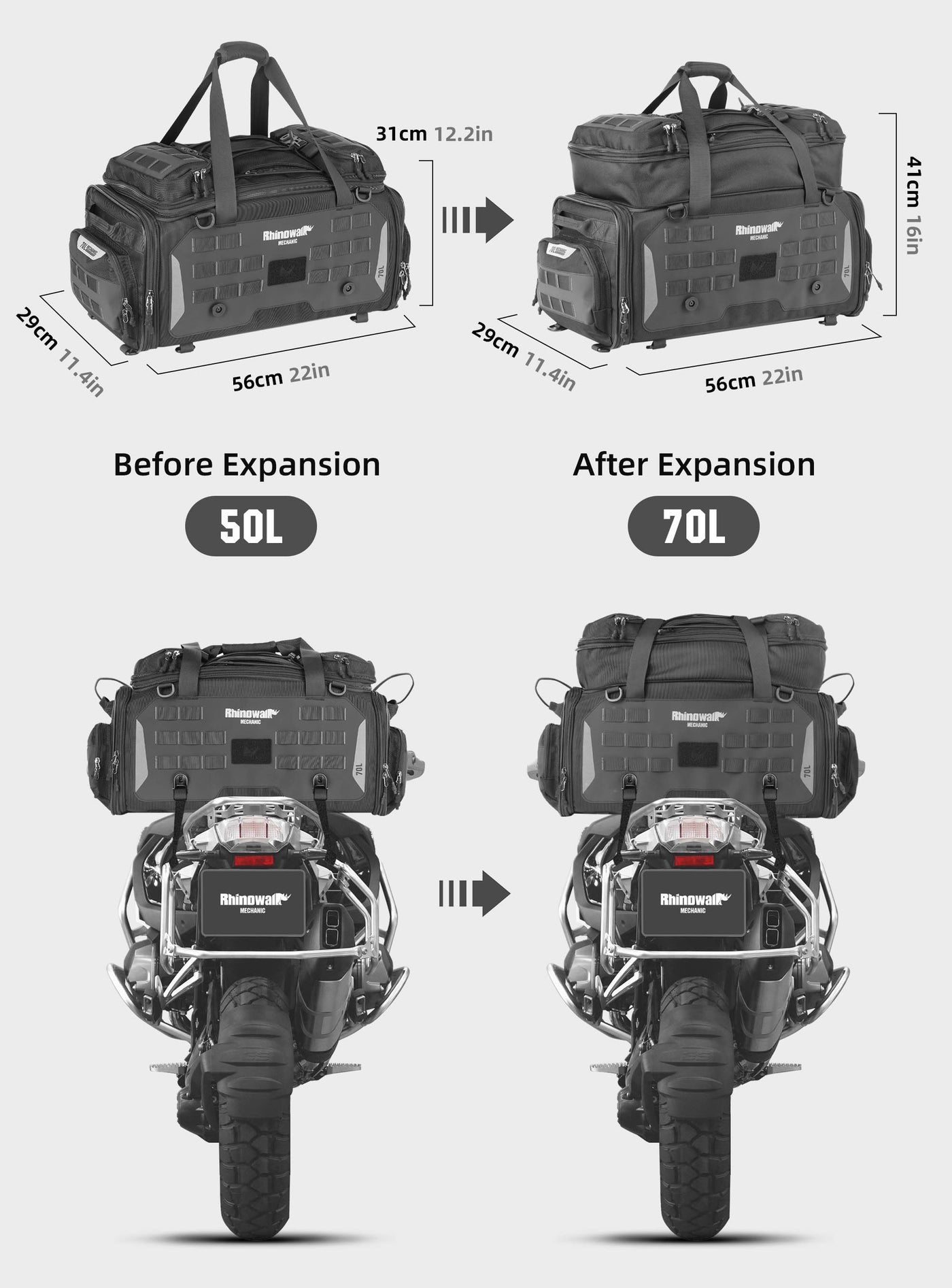 50–70L Motorcycle Tail Bag – Waterproof Touring Seat Bag