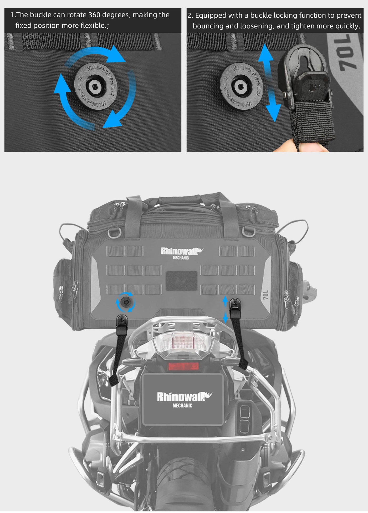 50–70L Motorcycle Tail Bag – Waterproof Touring Seat Bag