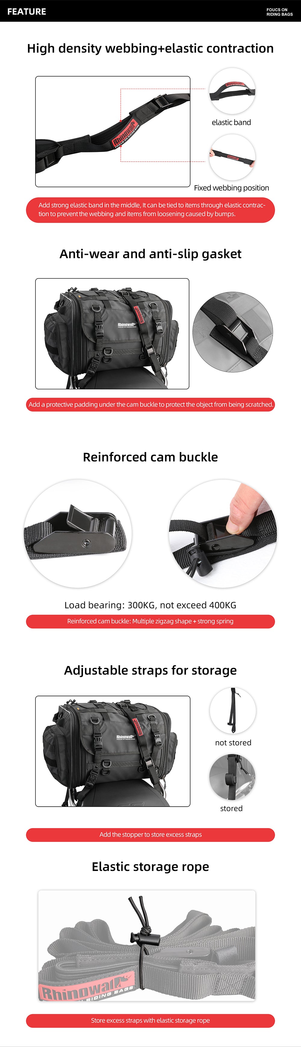 2.5M Buckle Tie-Down Strap with Cam Buckle for Motorcycle Bags