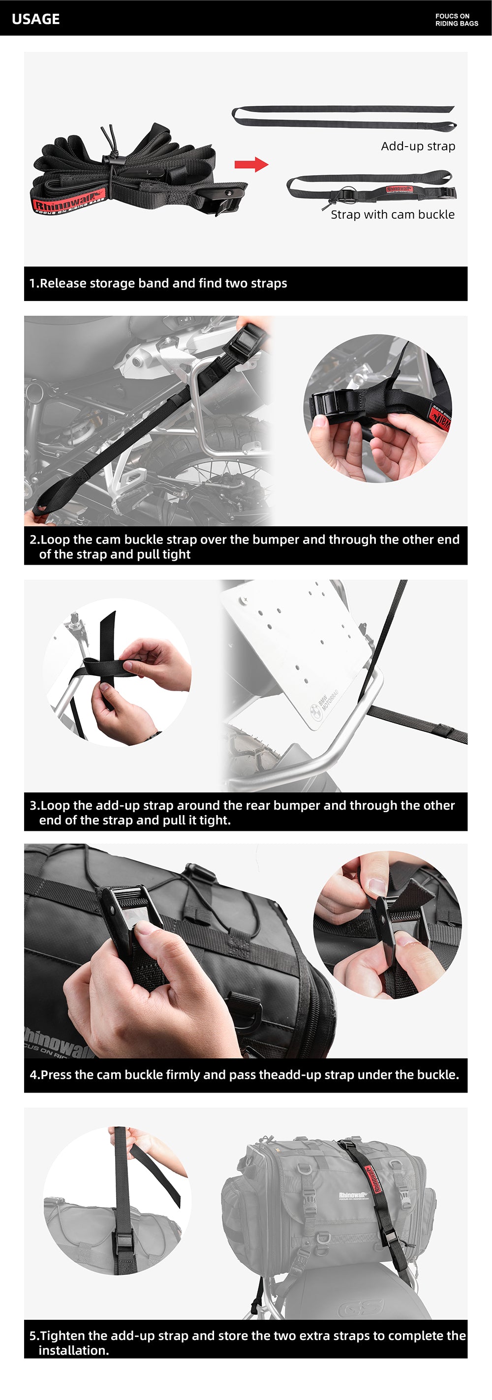 2.5M Buckle Tie-Down Strap with Cam Buckle for Motorcycle Bags