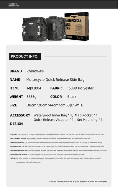 35L Motorcycle Side Bag – Quick Release Waterproof Saddlebag