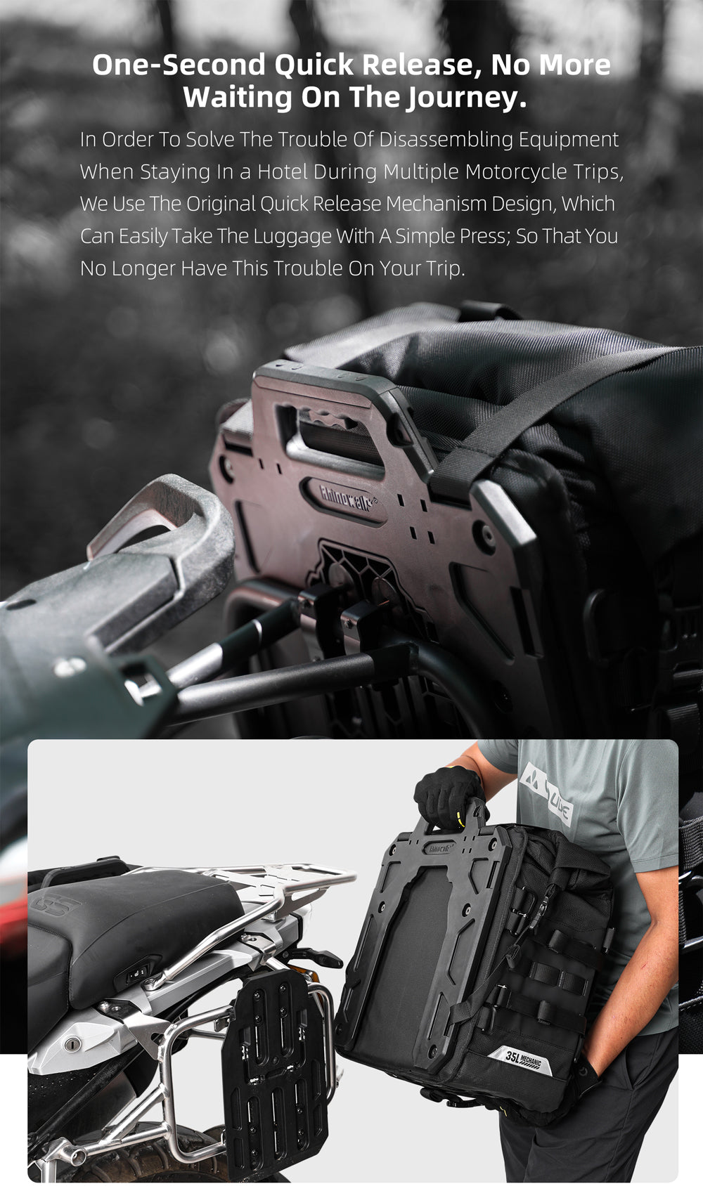 35L Motorcycle Side Bag – Quick Release Waterproof Saddlebag