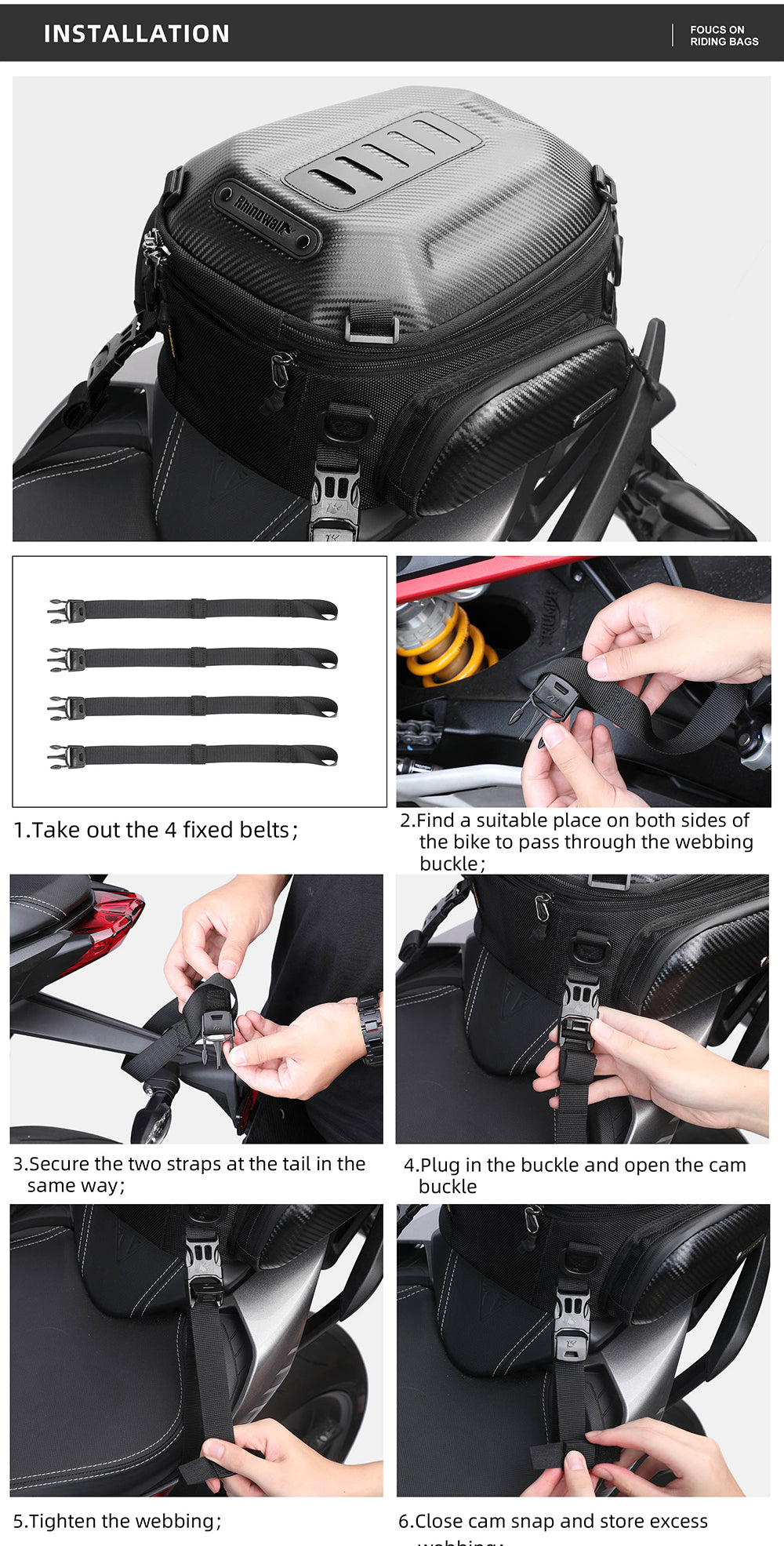 12-18l Motorcycle hard shell tail bag