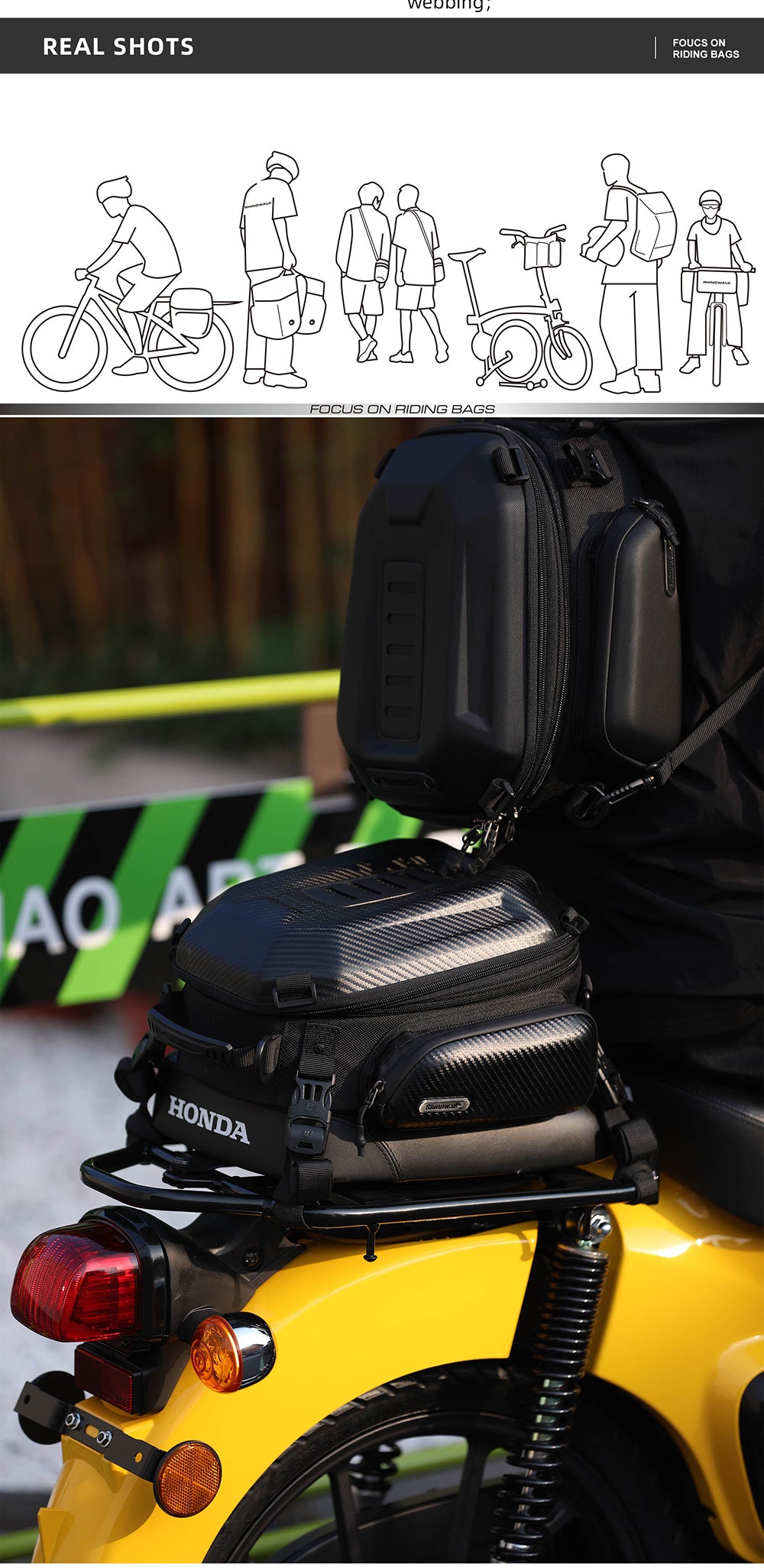 12-18l Motorcycle hard shell tail bag