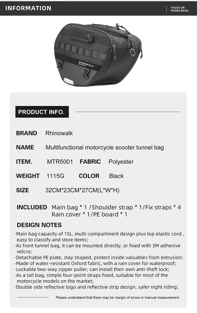 15 litr Tunnel bag for Scooter