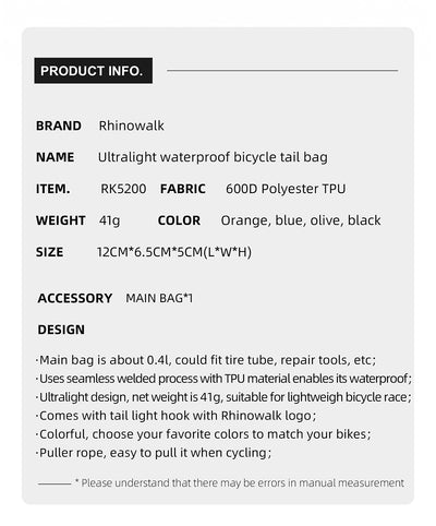 Ultralight waterproof saddle bag
