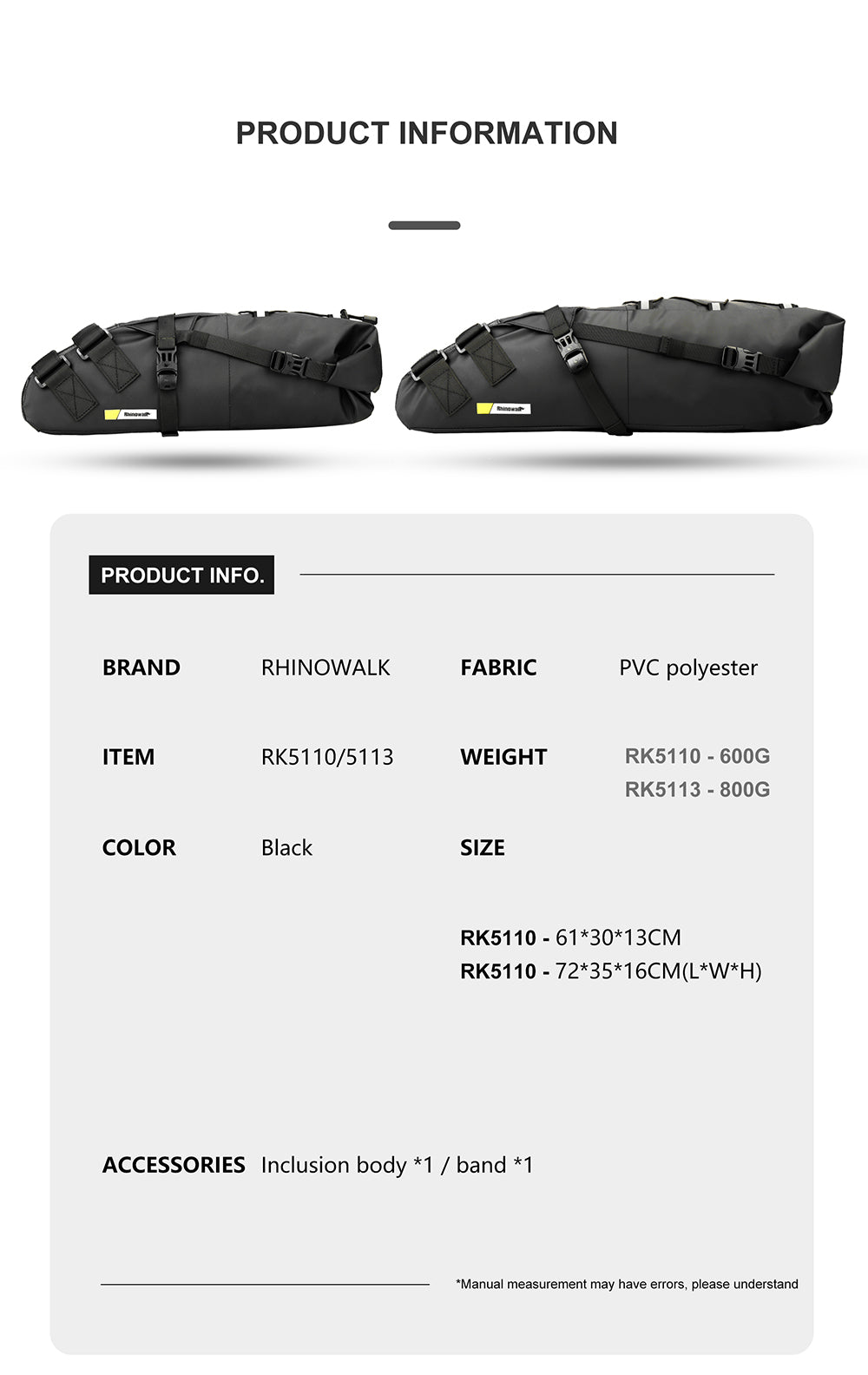 10L/13L Saddle Bag with Waterproof Lining -RK5110/RK5113