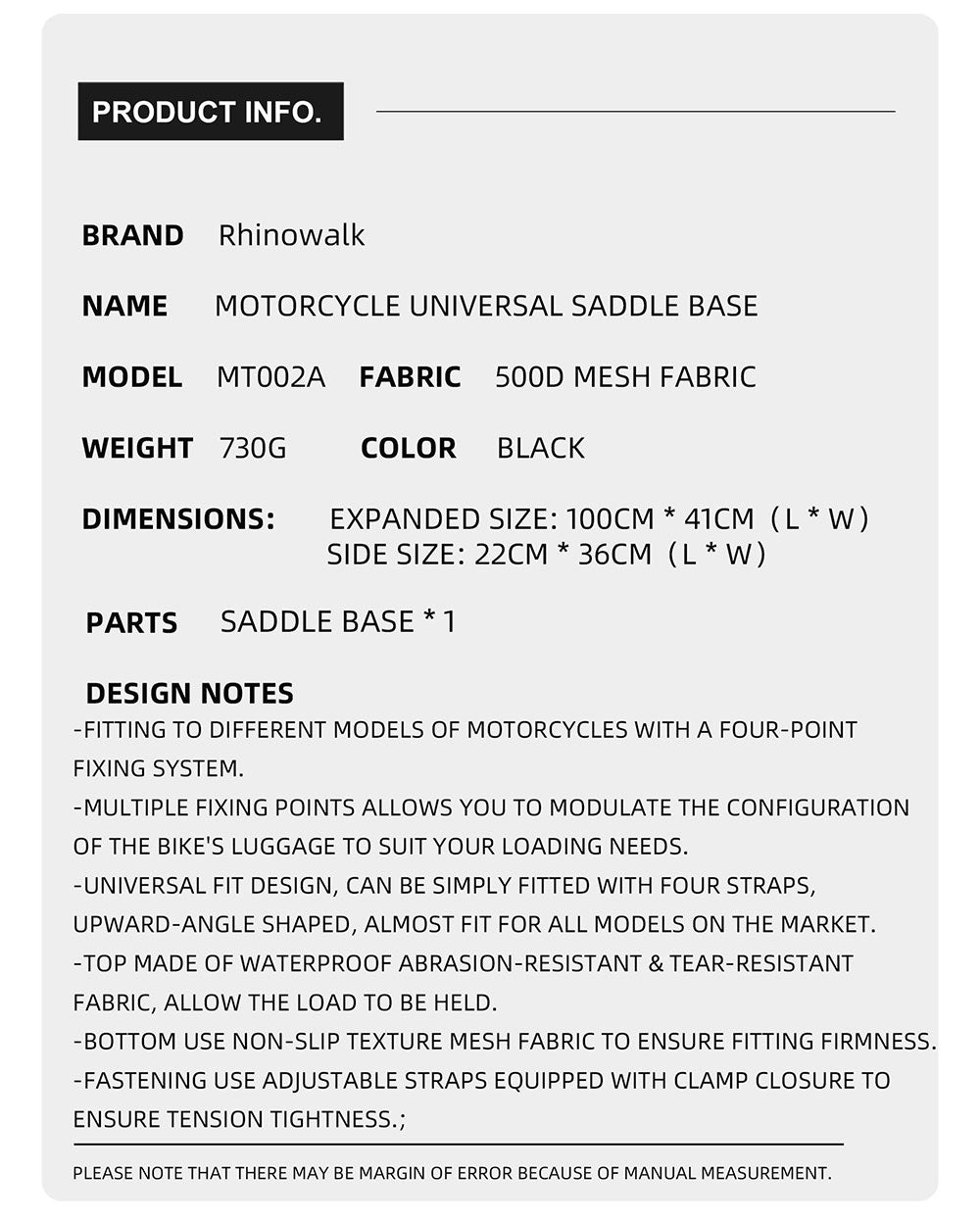 Universal Saddle Bag Mounting Base