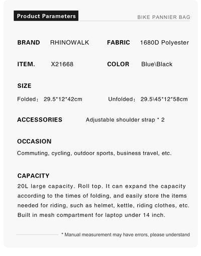 20 Liter Bicycle Urban Commute Pannier Bag