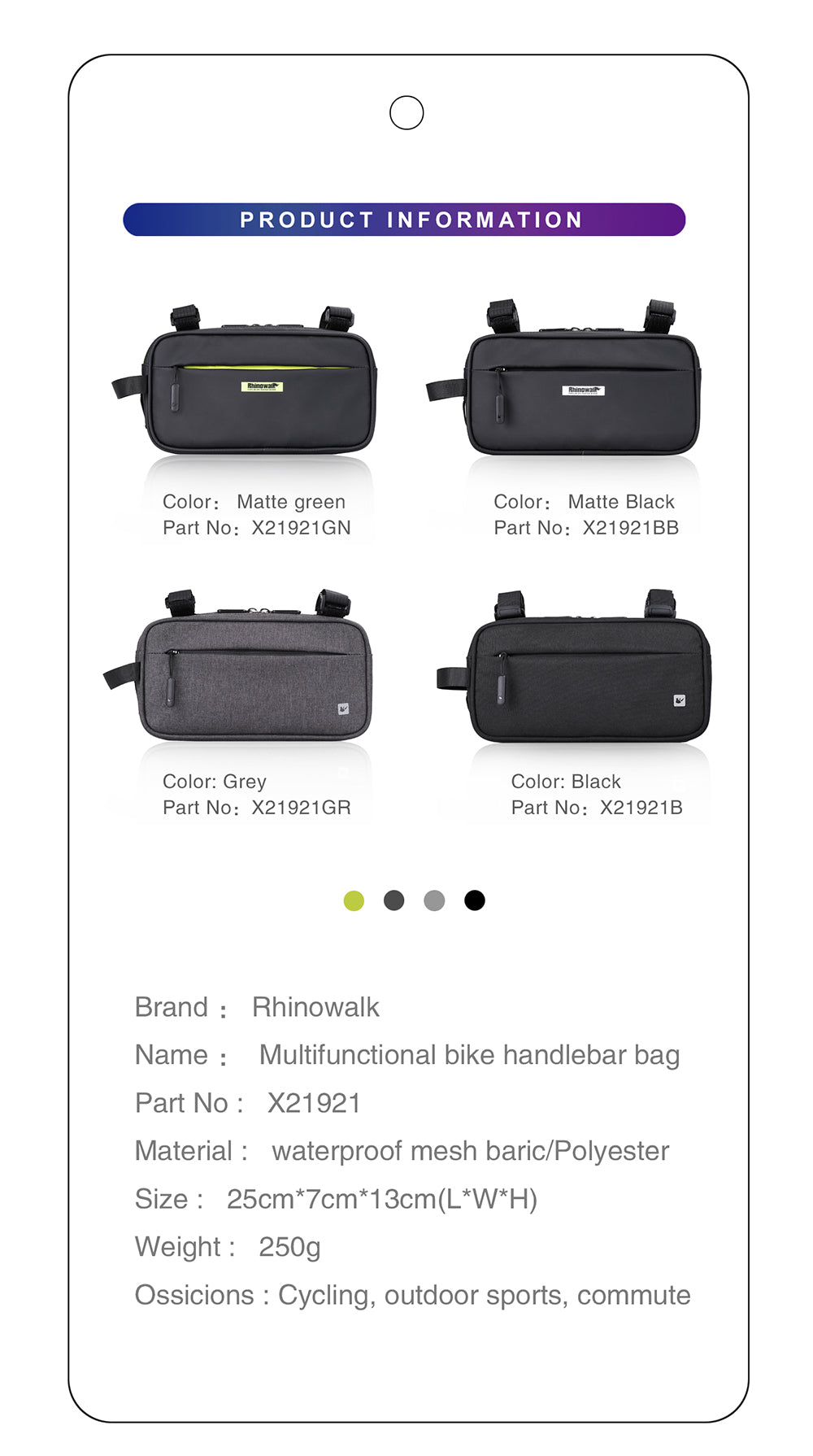 Bike Crossbar Handlebar Bag